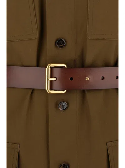Shop Saint Laurent Green Safari Jacket With Belt In Cotton Woman