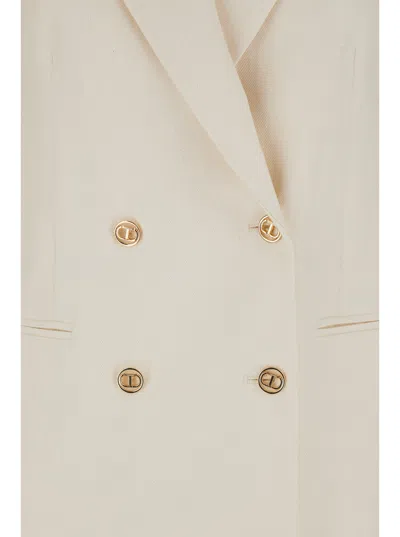 Shop Twinset Beige Double-breasted Jacket With Buttons In Techno Fabric Woman