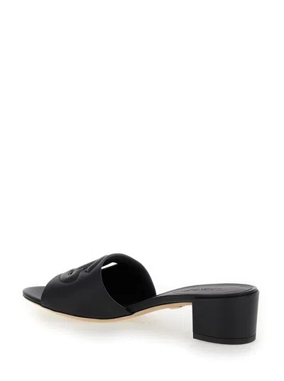 Shop Dolce & Gabbana Black Mules With Low Heel And Dg Millennials Detail In Smooth Leather Woman