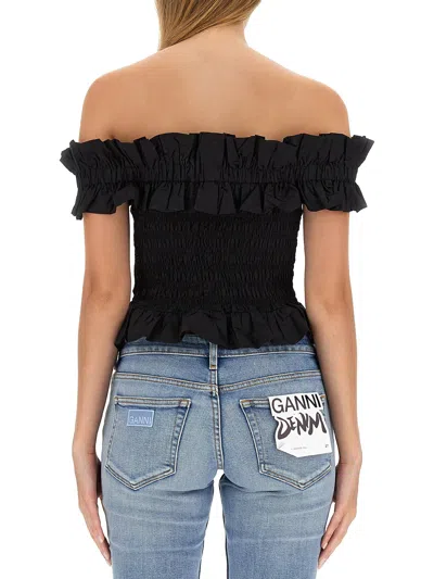 Shop Ganni Top With Bare Shoulders In Black