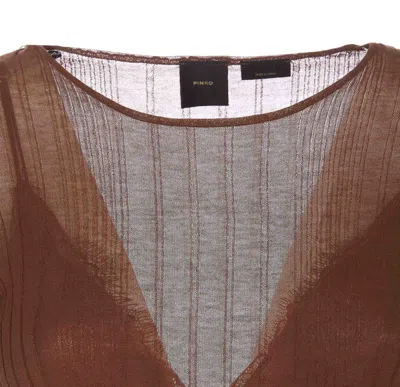 Shop Pinko Semi-transparent Ribbed Mesh Sweater In Brown