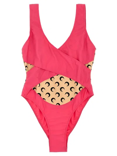 Shop Marine Serre All Over Moon One-piece Swimsuit In Fuchsia