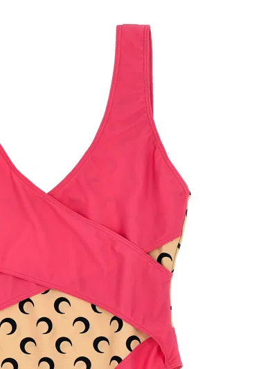 Shop Marine Serre All Over Moon One-piece Swimsuit In Fuchsia