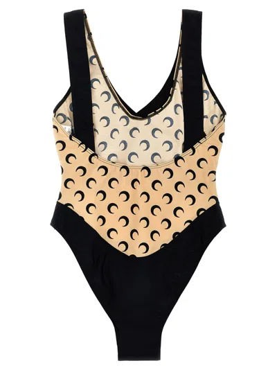 Shop Marine Serre All Over Moon One-piece Swimsuit In Black
