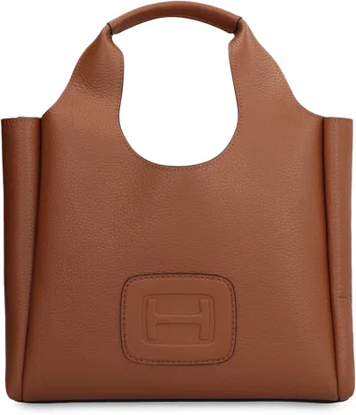 Shop Hogan H-bag Leather Tote In Saddle Brown
