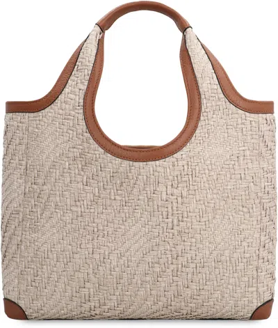 Shop Hogan H-bag Raffia Tote Bag In Ecru