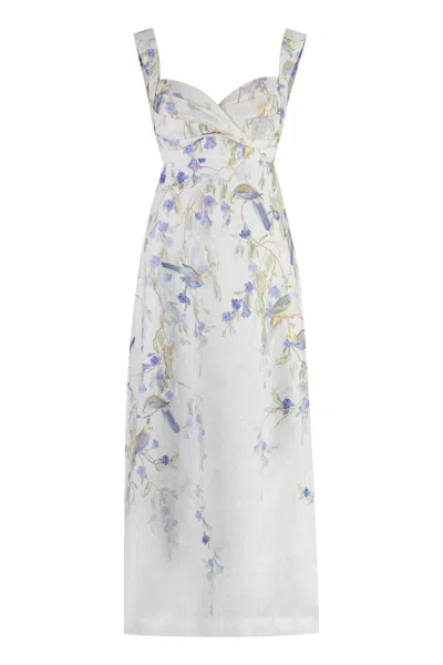 Shop Zimmermann Natura Printed Linen Dress In White