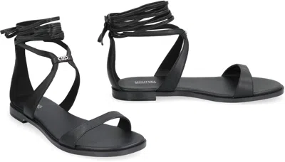 Shop Michael Michael Kors Amara Leather Flat Sandals In Black