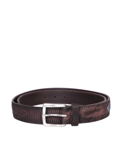 Shop Orciani Multicolor Embroidered Brown Belt