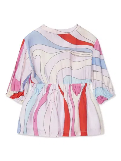 Shop Pucci Shirt Dress With Iride Print In Light Blue/multicolour