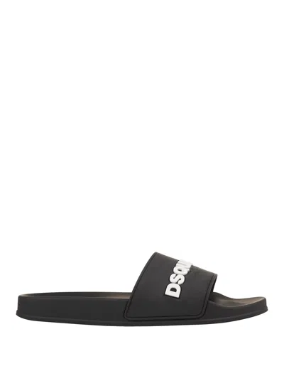 Shop Dsquared2 Black Rubber Slippers With Logo