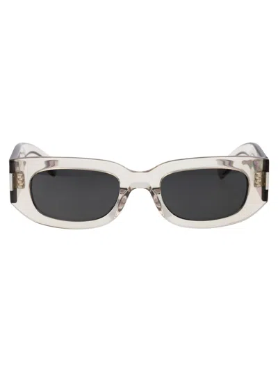 Shop Saint Laurent Sl 697 Sunglasses In 003 Beige Beige Grey