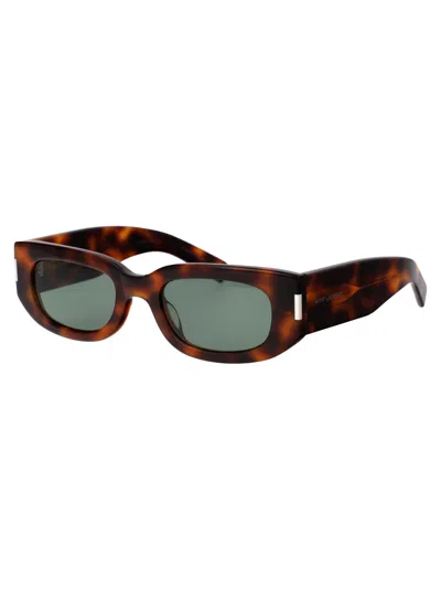 Shop Saint Laurent Sl 697 Sunglasses In 002 Havana Havana Green