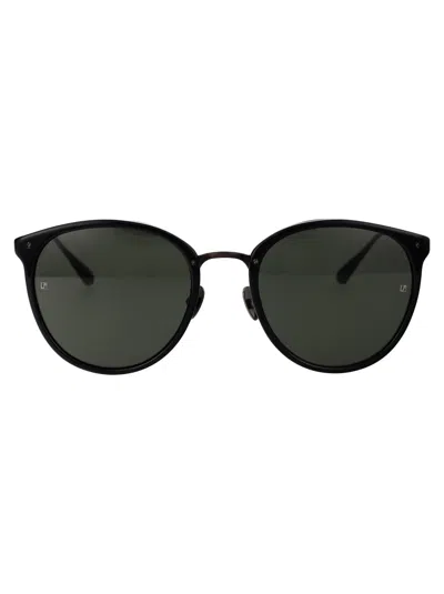 Shop Linda Farrow Calthorpe Sunglasses In Black/mattnickel/solidgrey