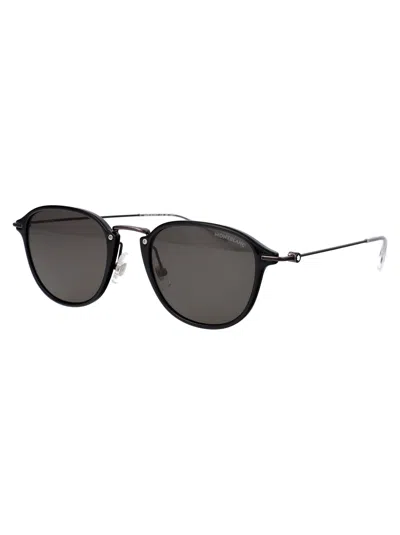 Shop Montblanc Mb0155s Sunglasses In 008 Black Ruthenium Grey