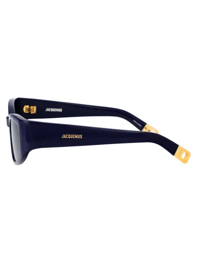 Shop Jacquemus Gala Sunglasses In 04 Navy/ Yellow Gold/ Grey