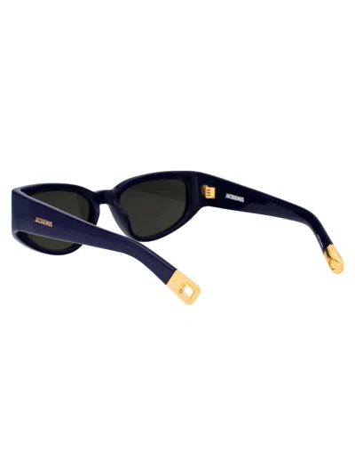 Shop Jacquemus Gala Sunglasses In 04 Navy/ Yellow Gold/ Grey