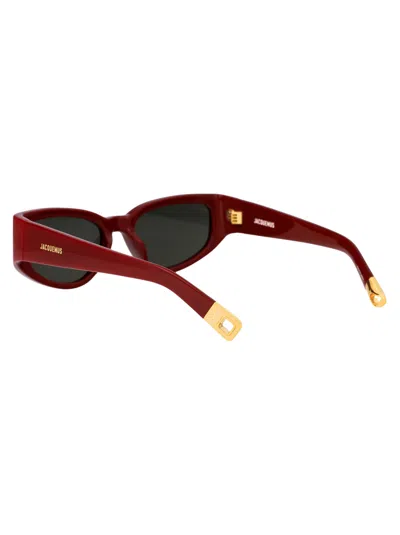 Shop Jacquemus Gala Sunglasses In 03 Burgundy/ Yellow Gold/ Grey