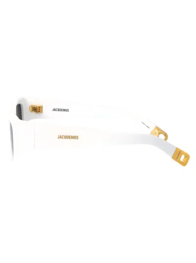 Shop Jacquemus Gala Sunglasses In 02 White/ Yellow Gold/ Grey
