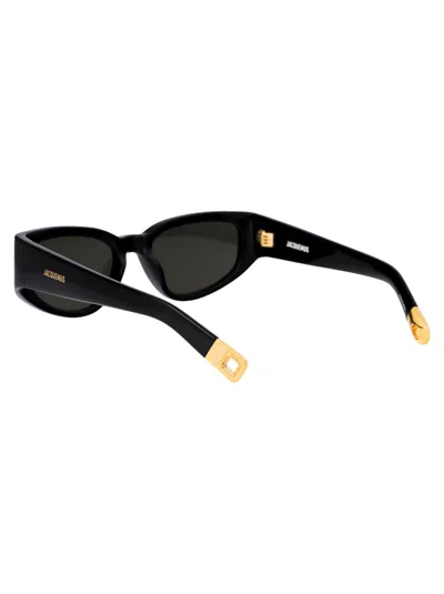 Shop Jacquemus Gala Sunglasses In 01 Black/ Yellow Gold/ Grey