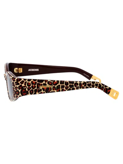 Shop Jacquemus Ovalo Sunglasses In 02 Leopard/ Yellow Gold/ Brown