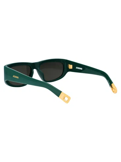 Shop Jacquemus Pilota Sunglasses In 03 Green/ Yellow Gold/ Grey