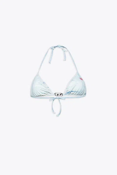 Shop Diesel Bfb-sees-t Bikini Top In Denim Printed Lycra With Metal Oval D - Bfb Sees T In Light Blue