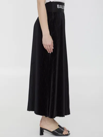 Shop Balenciaga Pleated Midi Skirt In Black