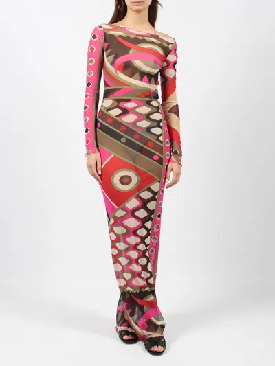 Shop Pucci Vivara-print Long Mesh Dress In Multicolour