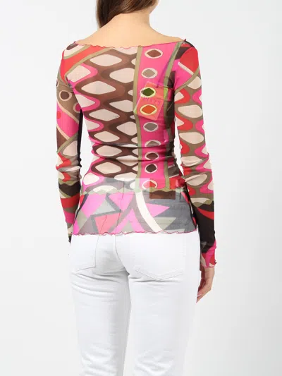 Shop Pucci Vivara-print Mesh Top In Multicolour