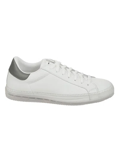Kiton Calfskin Sneakers With Gray Detail In White