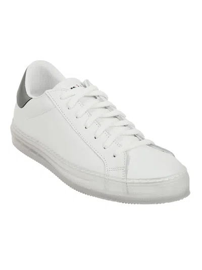 Kiton Calfskin Sneakers With Gray Detail In White