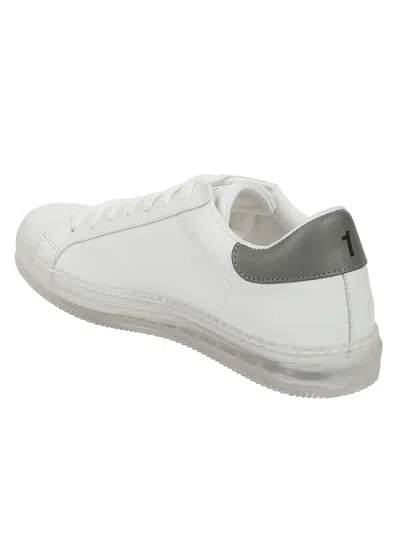 Kiton Calfskin Sneakers With Gray Detail In White
