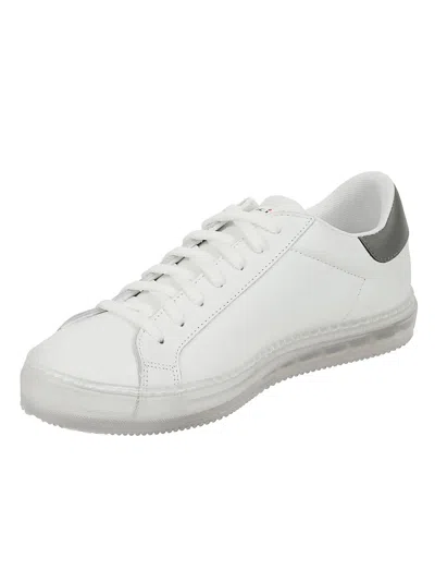 Kiton Calfskin Sneakers With Gray Detail In White
