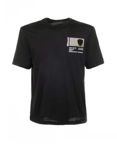 Shop Blauer Black Crew Neck T-shirt In Cotton In Nero