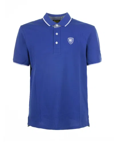Shop Blauer Blue Short-sleeved Polo Shirt With Inserts In Molto Blu