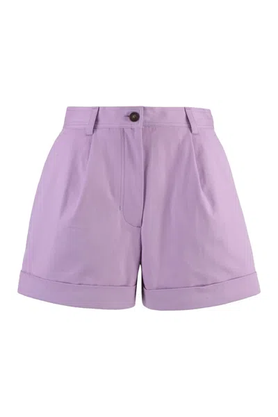 Maison Kitsuné Cotton Shorts With Belt Loops And Pockets In Lilac