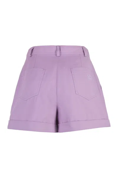 Maison Kitsuné Cotton Shorts With Belt Loops And Pockets In Lilac