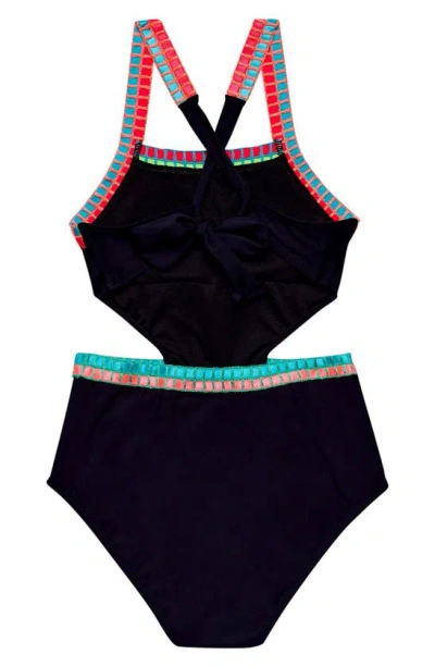 Shop Beach Lingo Kids' Cutout Embroidered One-piece Swimsuit In Black