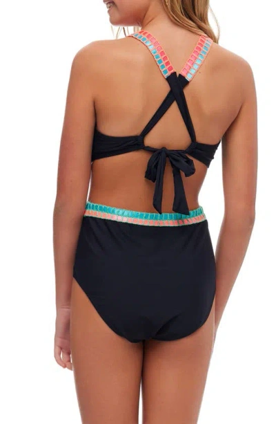 Shop Beach Lingo Kids' Cutout Embroidered One-piece Swimsuit In Black