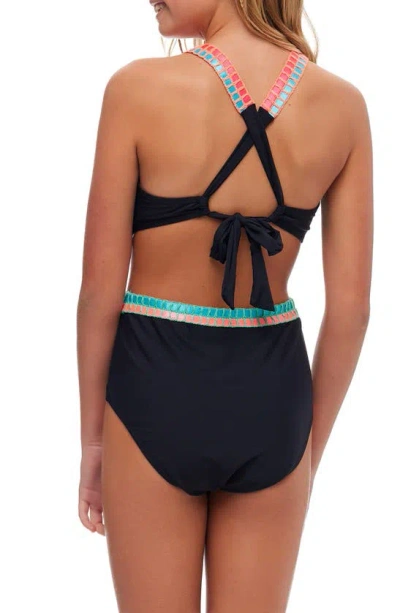 Beach Lingo Kids' Cutout Embroidered One-piece Swimsuit In Black