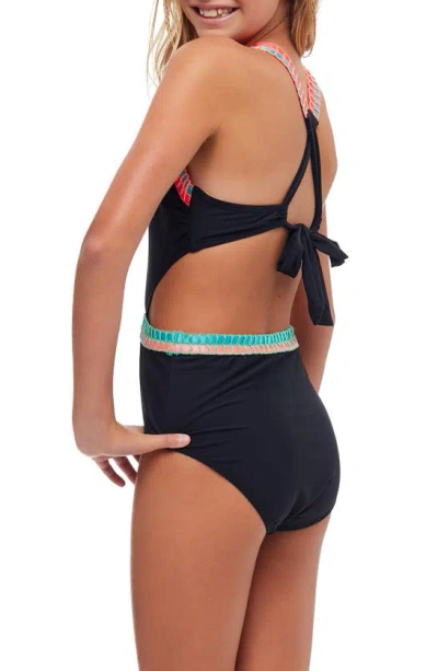 Beach Lingo Kids' Cutout Embroidered One-piece Swimsuit In Black
