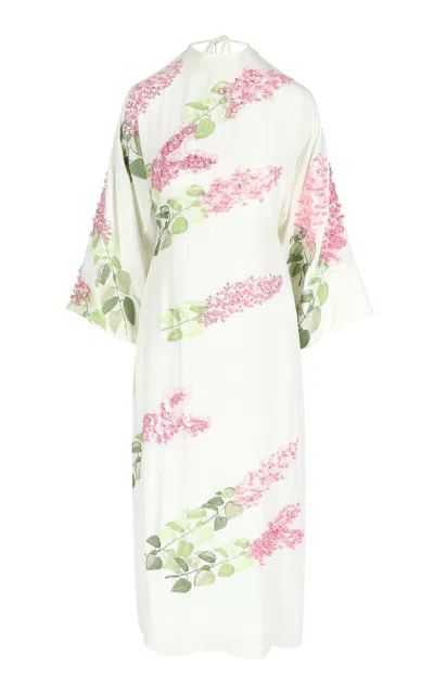 Shop Bernadette Emmanuelle Lilac-embroidered Silk Maxi Dress In White