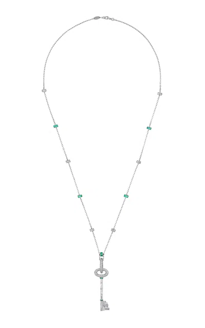 Shop Mindi Mond Diamond And Emerald Key Pendant Necklace In White
