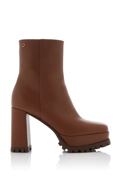 Shop Gianvito Rossi Harlem Leather Platform Ankle Boots In Brown