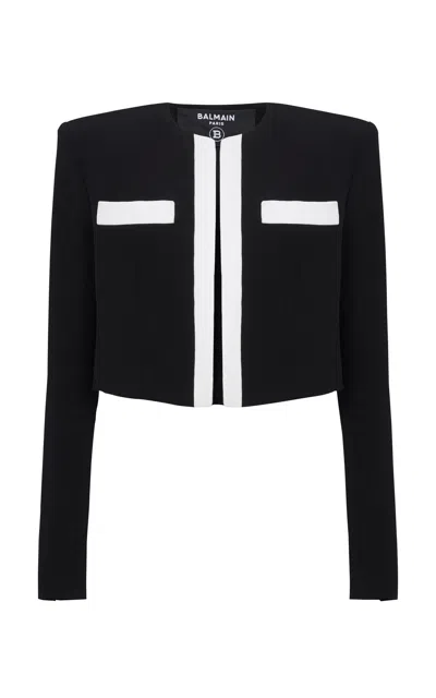Balmain Panel Cropped Jacket Gold Buttons Sleeves In Black,white