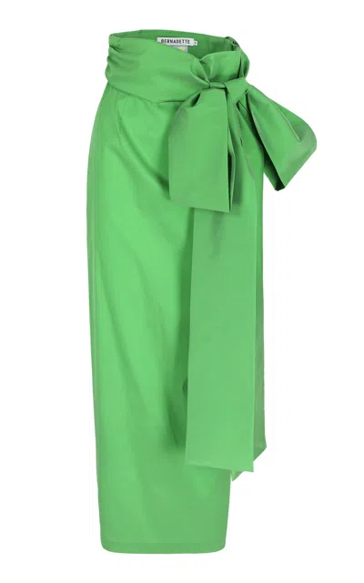 Shop Bernadette Bernard Tie-detailed Taffeta Maxi Skirt In Green