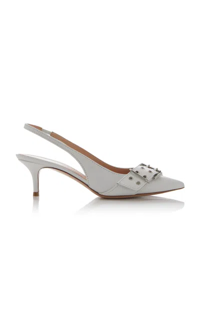 Shop Gianvito Rossi Vitello Buckle-detailed Leather Slingback Pumps In White
