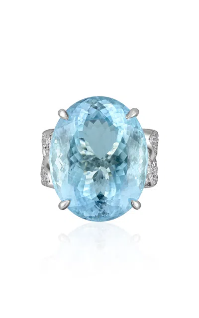 Shop Mindi Mond Significant Aquamarine 18k White Gold Diamond Ring In Blue