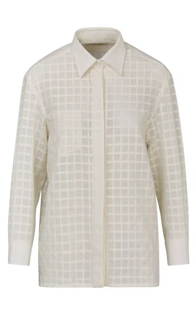 Shop Giuliva Heritage Alba Oversized Checked Wool-cotton Shirt In White